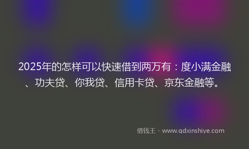 2025年的怎样可以快速借到两万有：度小满金融、功夫贷、你我贷、信用卡贷、京东金融等。