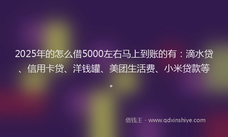 2025年的怎么借5000左右马上到账的有：滴水贷、信用卡贷、洋钱罐、美团生活费、小米贷款等。