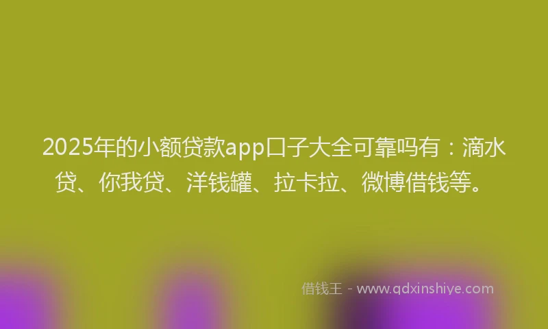 2025年的小额贷款app口子大全可靠吗有：滴水贷、你我贷、洋钱罐、拉卡拉、微博借钱等。