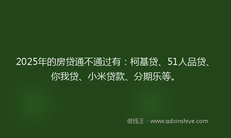 2025年的房贷通不通过有：柯基贷、51人品贷、你我贷、小米贷款、分期乐等。
