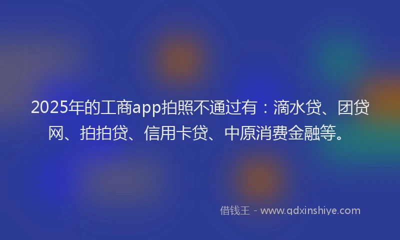 2025年的工商app拍照不通过有：滴水贷、团贷网、拍拍贷、信用卡贷、中原消费金融等。