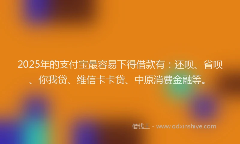 2025年的支付宝最容易下得借款有：还呗、省呗、你我贷、维信卡卡贷、中原消费金融等。