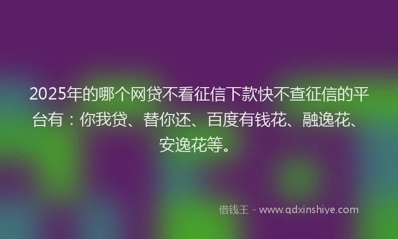 2025年的哪个网贷不看征信下款快不查征信的平台有：你我贷、替你还、百度有钱花、融逸花、安逸花等。