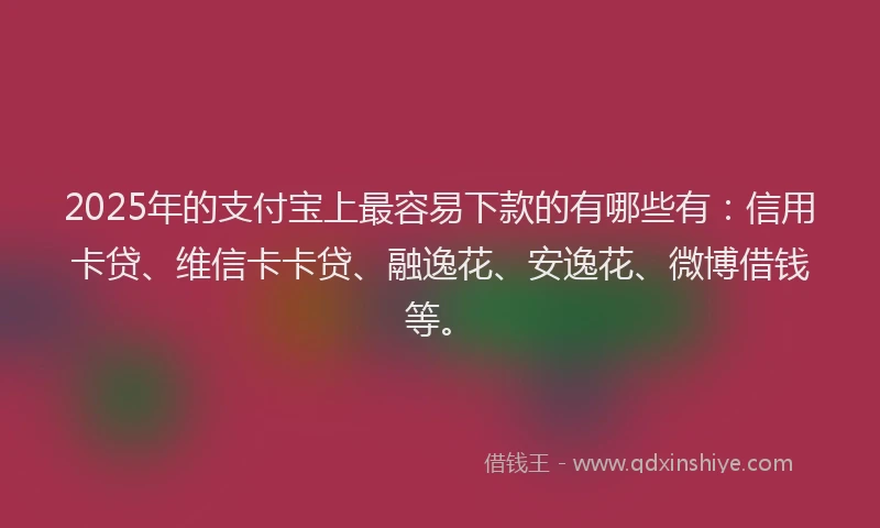 2025年的支付宝上最容易下款的有哪些有：信用卡贷、维信卡卡贷、融逸花、安逸花、微博借钱等。