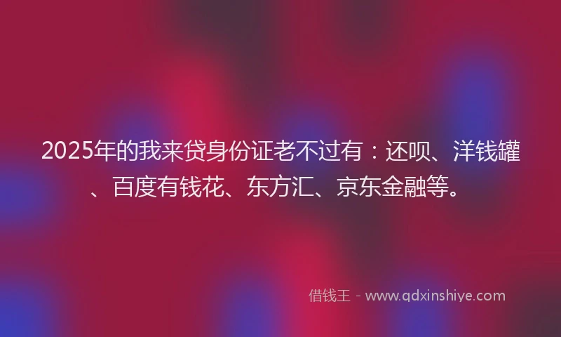 2025年的我来贷身份证老不过有：还呗、洋钱罐、百度有钱花、东方汇、京东金融等。