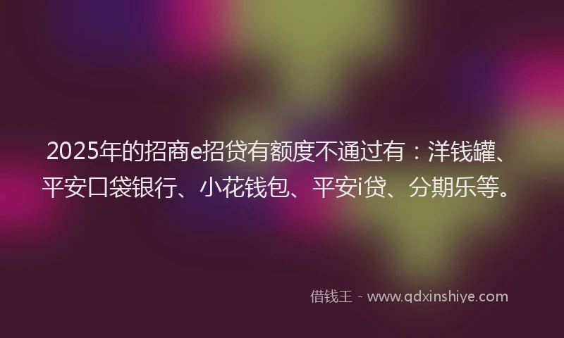 2025年的招商e招贷有额度不通过有：洋钱罐、平安口袋银行、小花钱包、平安i贷、分期乐等。