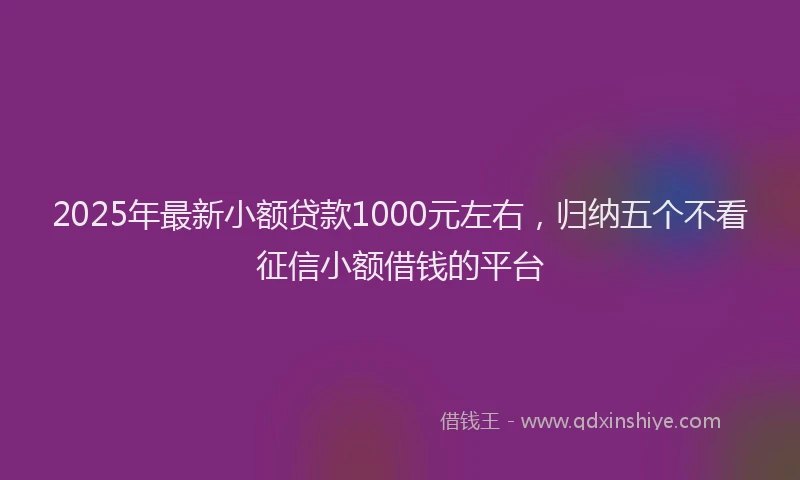 2025年最新小额贷款1000元左右，归纳五个不看征信小额借钱的平台