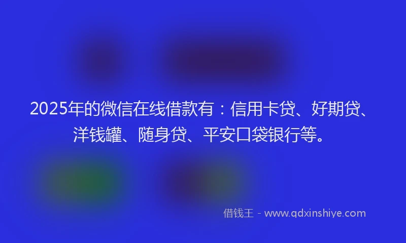 2025年的微信在线借款有:信用卡贷、好期贷、洋钱罐、随身贷、平安口袋银行等。