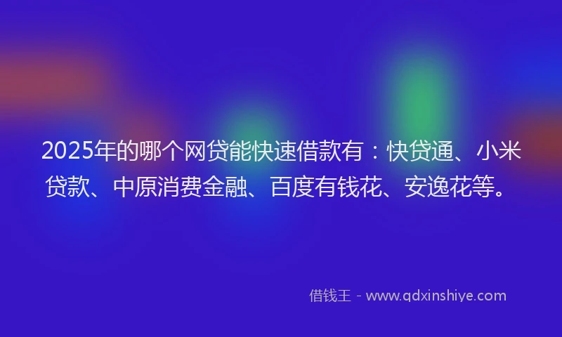 2025年的哪个网贷能快速借款有：快贷通、小米贷款、中原消费金融、百度有钱花、安逸花等。