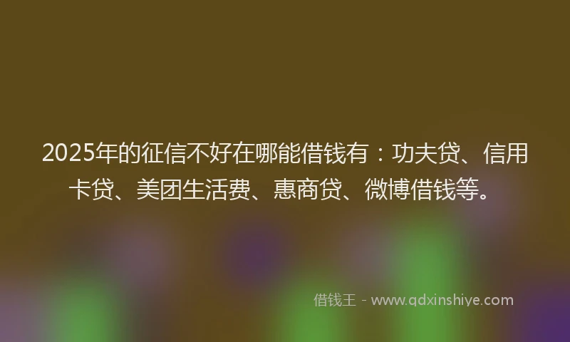 2025年的征信不好在哪能借钱有：功夫贷、信用卡贷、美团生活费、惠商贷、微博借钱等。