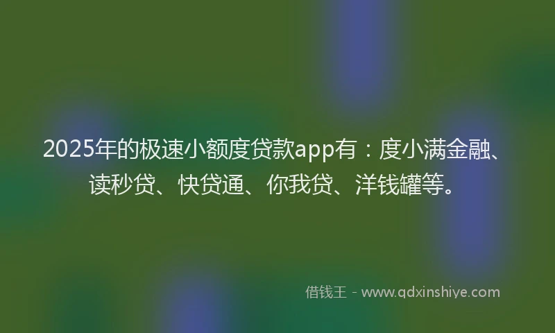 2025年的极速小额度贷款app有：度小满金融、读秒贷、快贷通、你我贷、洋钱罐等。