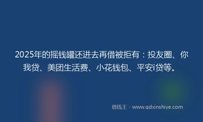 2025年的摇钱罐还进去再借被拒有：投友圈、你我贷、美团生活费、小花钱包、平安i贷等。