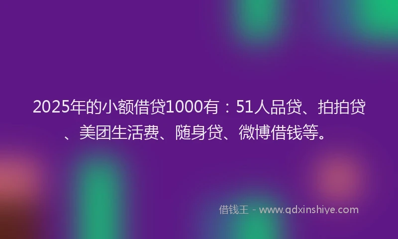 2025年的小额借贷1000有：51人品贷、拍拍贷、美团生活费、随身贷、微博借钱等。