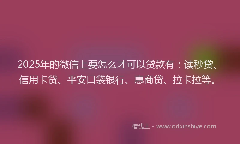 2025年的微信上要怎么才可以贷款有：读秒贷、信用卡贷、平安口袋银行、惠商贷、拉卡拉等。