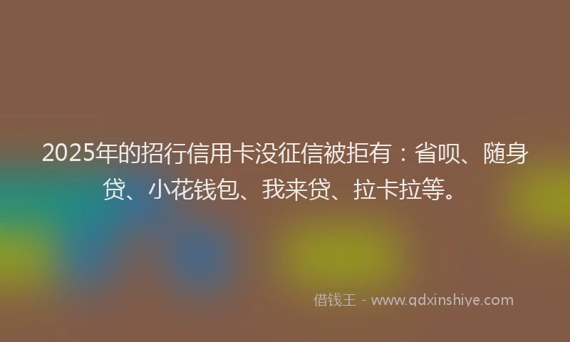 2025年的招行信用卡没征信被拒有：省呗、随身贷、小花钱包、我来贷、拉卡拉等。