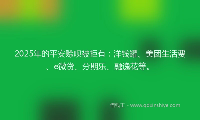 2025年的平安赊呗被拒有：洋钱罐、美团生活费、e微贷、分期乐、融逸花等。