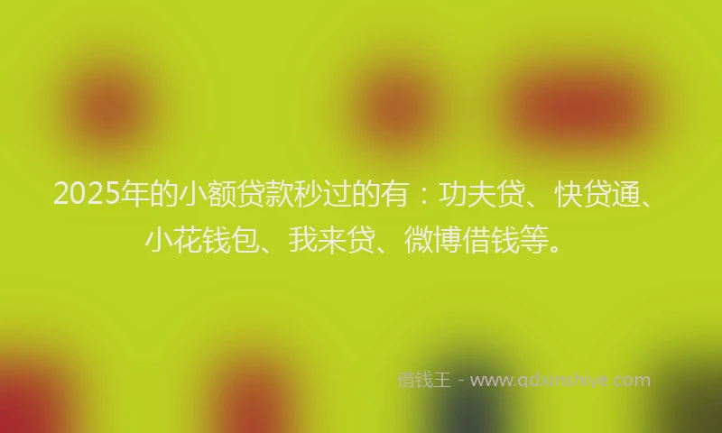 2025年的小额贷款秒过的有：功夫贷、快贷通、小花钱包、我来贷、微博借钱等。