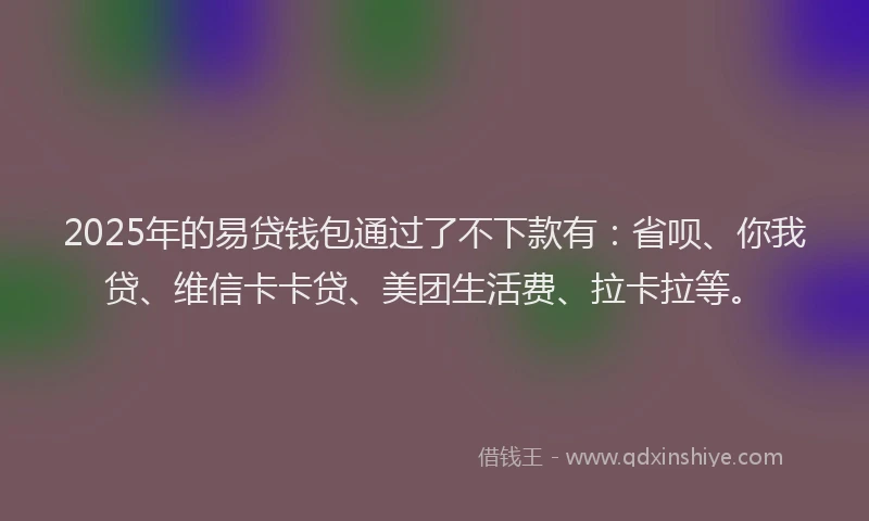 2025年的易贷钱包通过了不下款有：省呗、你我贷、维信卡卡贷、美团生活费、拉卡拉等。