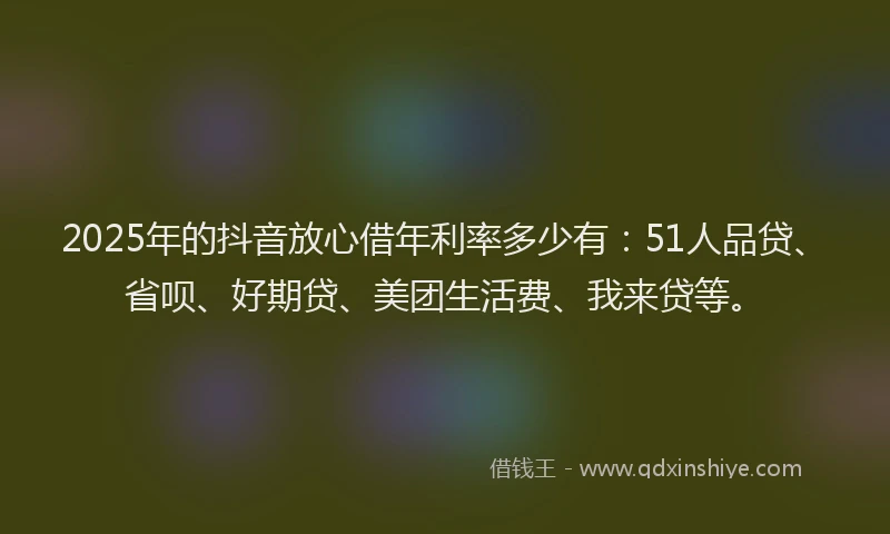 2025年的抖音放心借年利率多少有：51人品贷、省呗、好期贷、美团生活费、我来贷等。