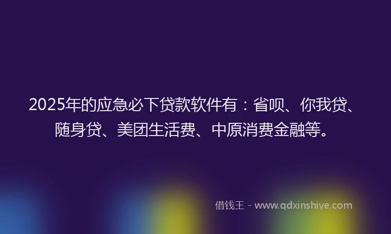 2025年的应急必下贷款软件有：省呗、你我贷、随身贷、美团生活费、中原消费金融等。