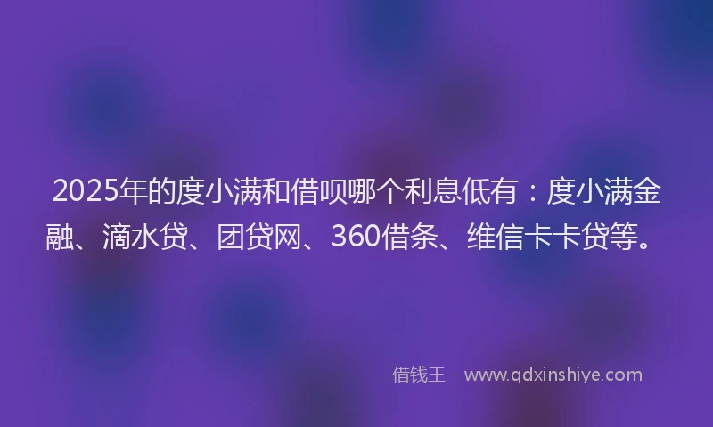 2025年的度小满和借呗哪个利息低有：度小满金融、滴水贷、团贷网、360借条、维信卡卡贷等。