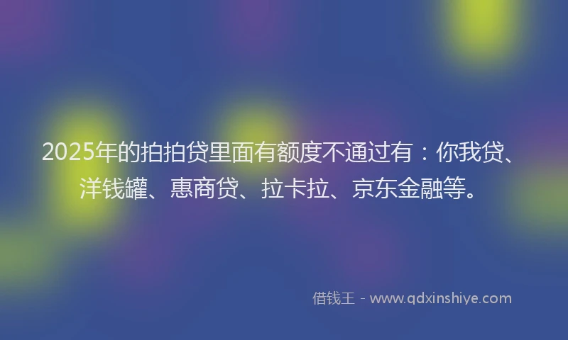 2025年的拍拍贷里面有额度不通过有：你我贷、洋钱罐、惠商贷、拉卡拉、京东金融等。