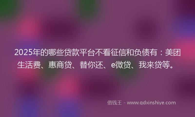 2025年的哪些贷款平台不看征信和负债有：美团生活费、惠商贷、替你还、e微贷、我来贷等。