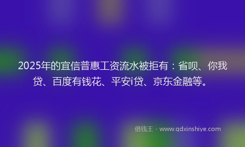 2025年的宜信普惠工资流水被拒有：省呗、你我贷、百度有钱花、平安i贷、京东金融等。