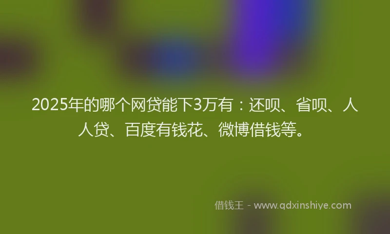 2025年的哪个网贷能下3万有：还呗、省呗、人人贷、百度有钱花、微博借钱等。