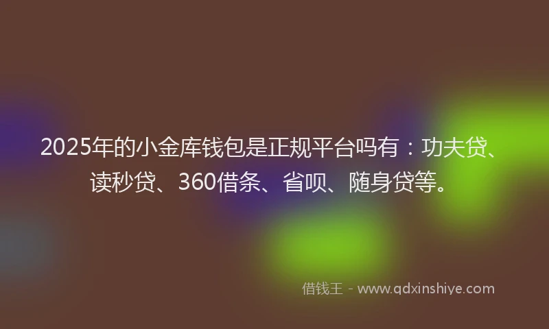 2025年的小金库钱包是正规平台吗有：功夫贷、读秒贷、360借条、省呗、随身贷等。