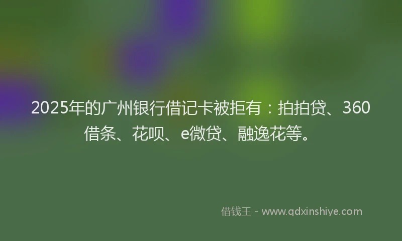 2025年的广州银行借记卡被拒有：拍拍贷、360借条、花呗、e微贷、融逸花等。