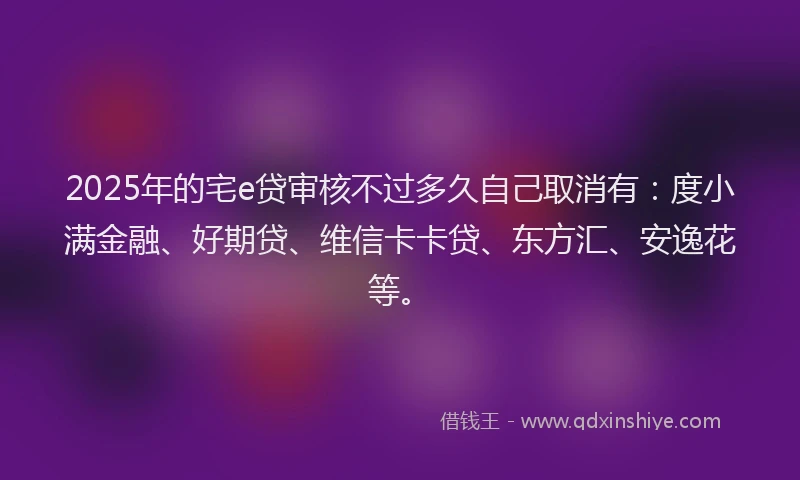 2025年的宅e贷审核不过多久自己取消有：度小满金融、好期贷、维信卡卡贷、东方汇、安逸花等。