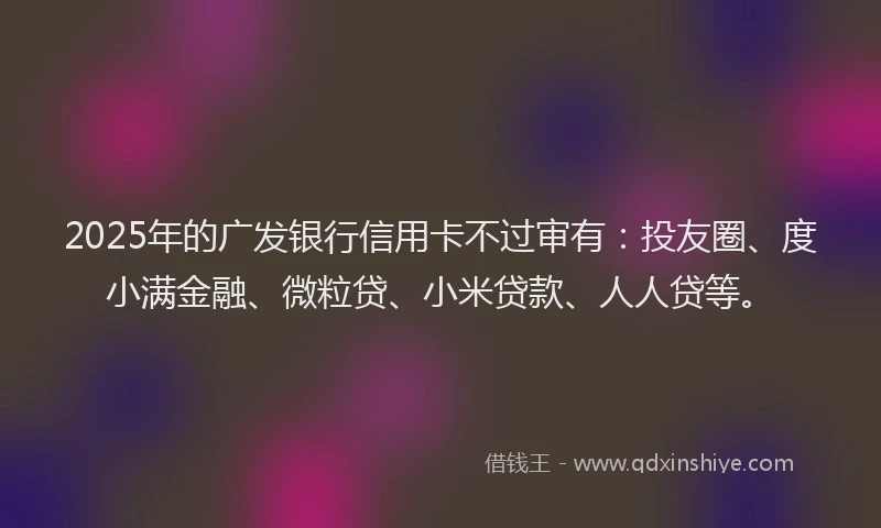 2025年的广发银行信用卡不过审有：投友圈、度小满金融、微粒贷、小米贷款、人人贷等。