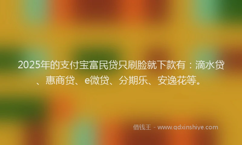 2025年的支付宝富民贷只刷脸就下款有：滴水贷、惠商贷、e微贷、分期乐、安逸花等。