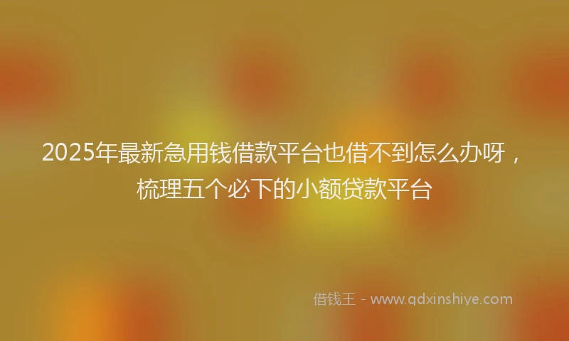 2025年最新急用钱借款平台也借不到怎么办呀，梳理五个必下的小额贷款平台