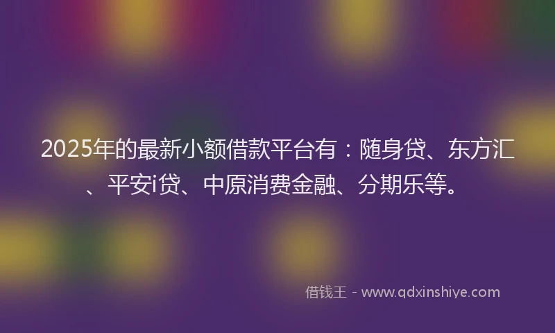 2025年的最新小额借款平台有：随身贷、东方汇、平安i贷、中原消费金融、分期乐等。