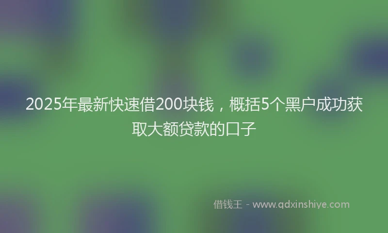 2025年最新快速借200块钱，概括5个黑户成功获取大额贷款的口子