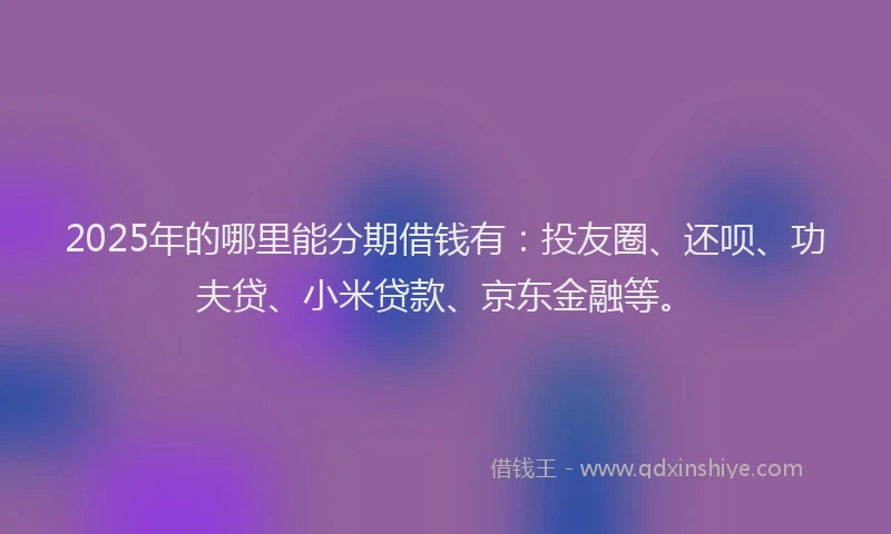 2025年的哪里能分期借钱有：投友圈、还呗、功夫贷、小米贷款、京东金融等。