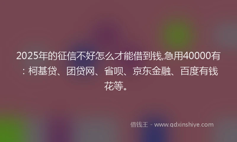 2025年的征信不好怎么才能借到钱,急用40000有：柯基贷、团贷网、省呗、京东金融、百度有钱花等。