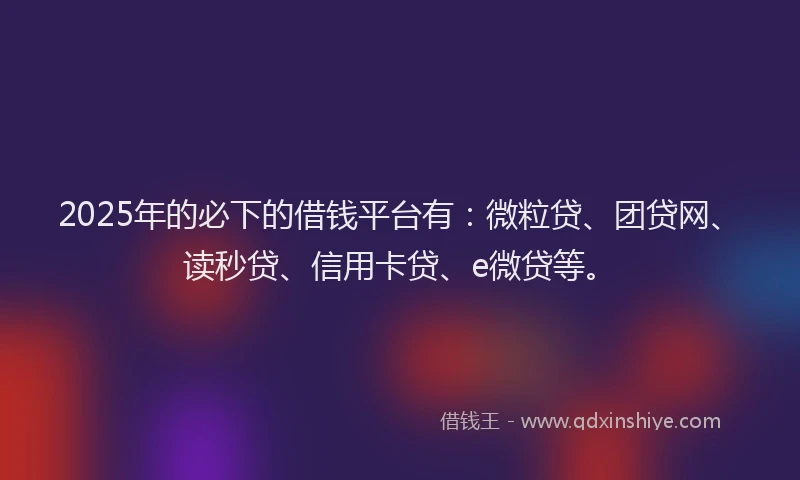 2025年的必下的借钱平台有：微粒贷、团贷网、读秒贷、信用卡贷、e微贷等。