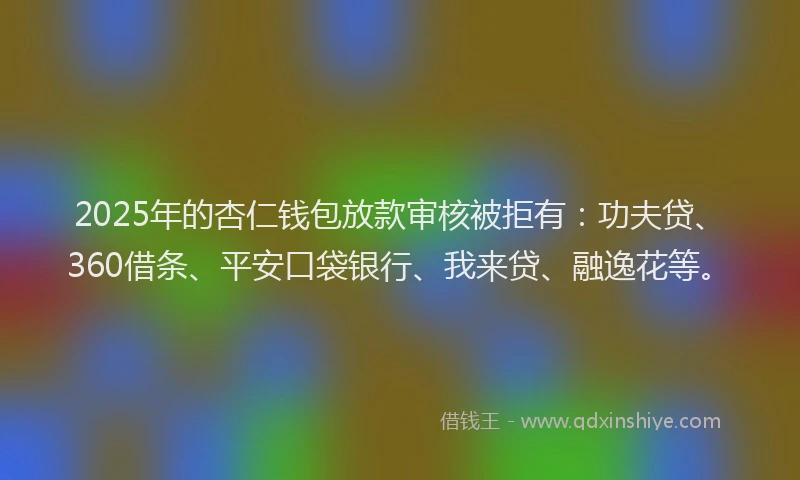 2025年的杏仁钱包放款审核被拒有：功夫贷、360借条、平安口袋银行、我来贷、融逸花等。