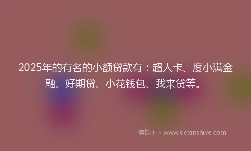 2025年的有名的小额贷款有：超人卡、度小满金融、好期贷、小花钱包、我来贷等。