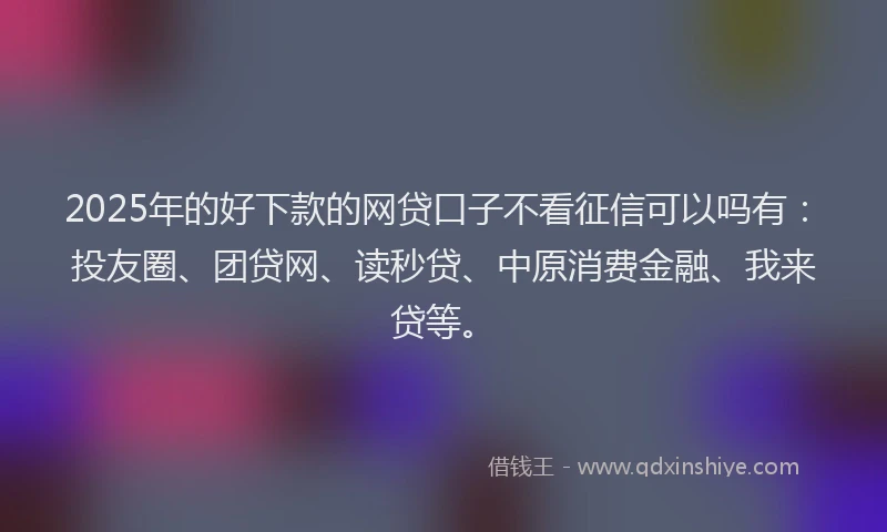 2025年的好下款的网贷口子不看征信可以吗有：投友圈、团贷网、读秒贷、中原消费金融、我来贷等。