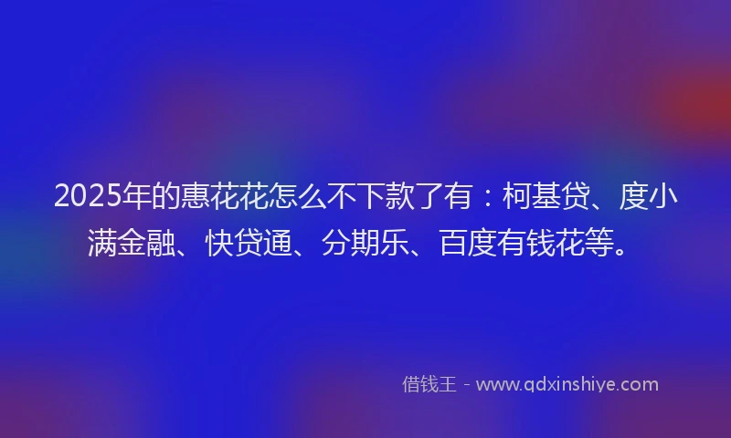 2025年的惠花花怎么不下款了有：柯基贷、度小满金融、快贷通、分期乐、百度有钱花等。