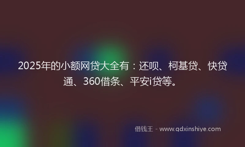2025年的小额网贷大全有：还呗、柯基贷、快贷通、360借条、平安i贷等。