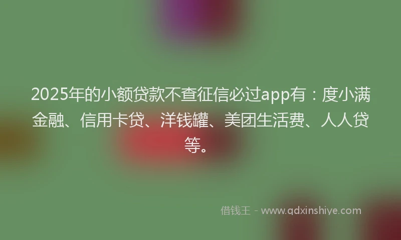 2025年的小额贷款不查征信必过app有：度小满金融、信用卡贷、洋钱罐、美团生活费、人人贷等。