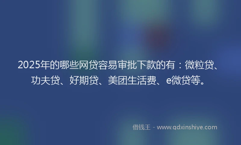 2025年的哪些网贷容易审批下款的有：微粒贷、功夫贷、好期贷、美团生活费、e微贷等。