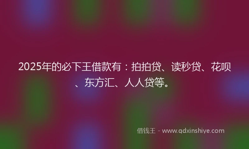 2025年的必下王借款有：拍拍贷、读秒贷、花呗、东方汇、人人贷等。