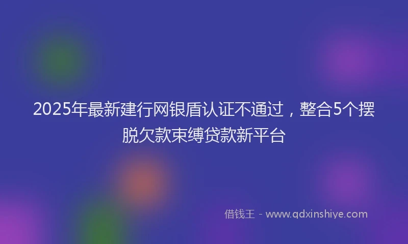 2025年最新建行网银盾认证不通过，整合5个摆脱欠款束缚贷款新平台