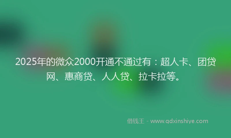 2025年的微众2000开通不通过有：超人卡、团贷网、惠商贷、人人贷、拉卡拉等。